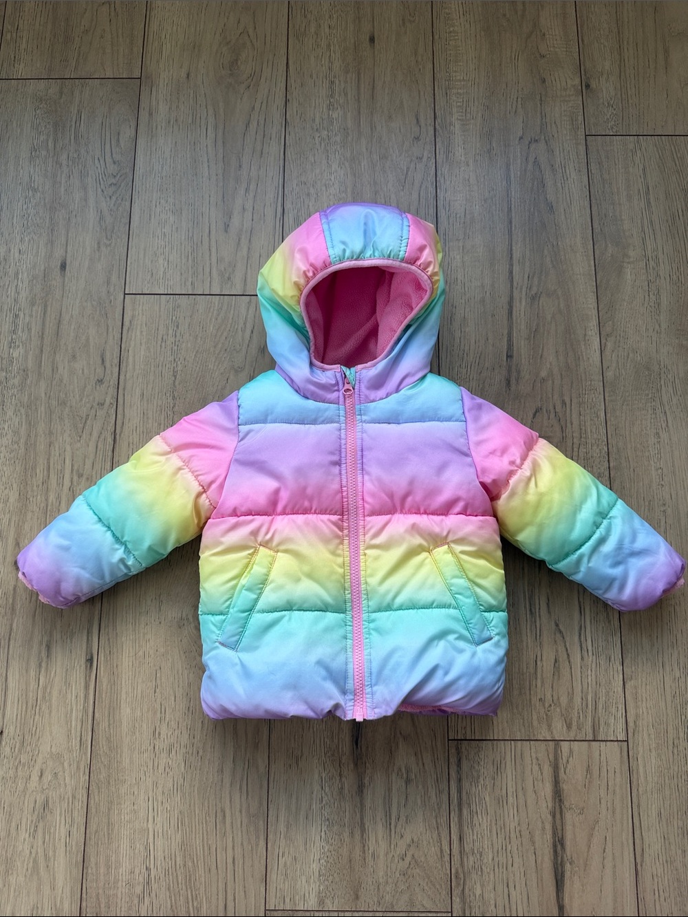 Jumping Beans Puffer Jacket Rainbow Colorful Coat Girl’s 2T Full Zip Hood